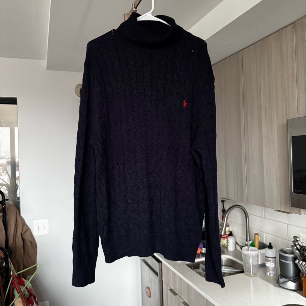 Polo Ralph Lauren Cable Knit Roll Neck Sweater XL Navy Blue [READ] - Picture 8 of 15